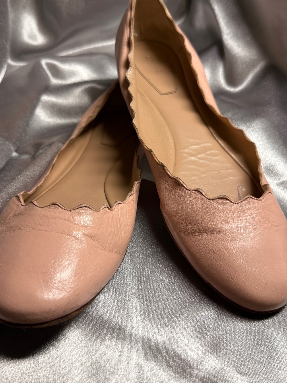 Chloe LAUREN Scallop Beige Pink/Nude Leather BALLERINA Flat Shoe 37 1/2 US 7 1/2